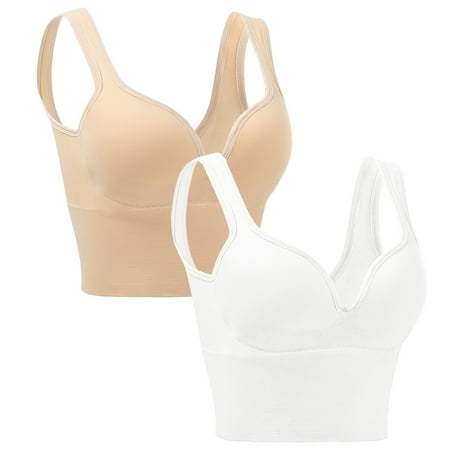Blphud Plus Size Bra Bra Women 2 Pieces Womens Sports Bra No Wire Comfort Sleep Bra Plus Size Workout Activity Bras with Non Removable Pads Shaping Bra Lingerie for Women Multicolor XXL