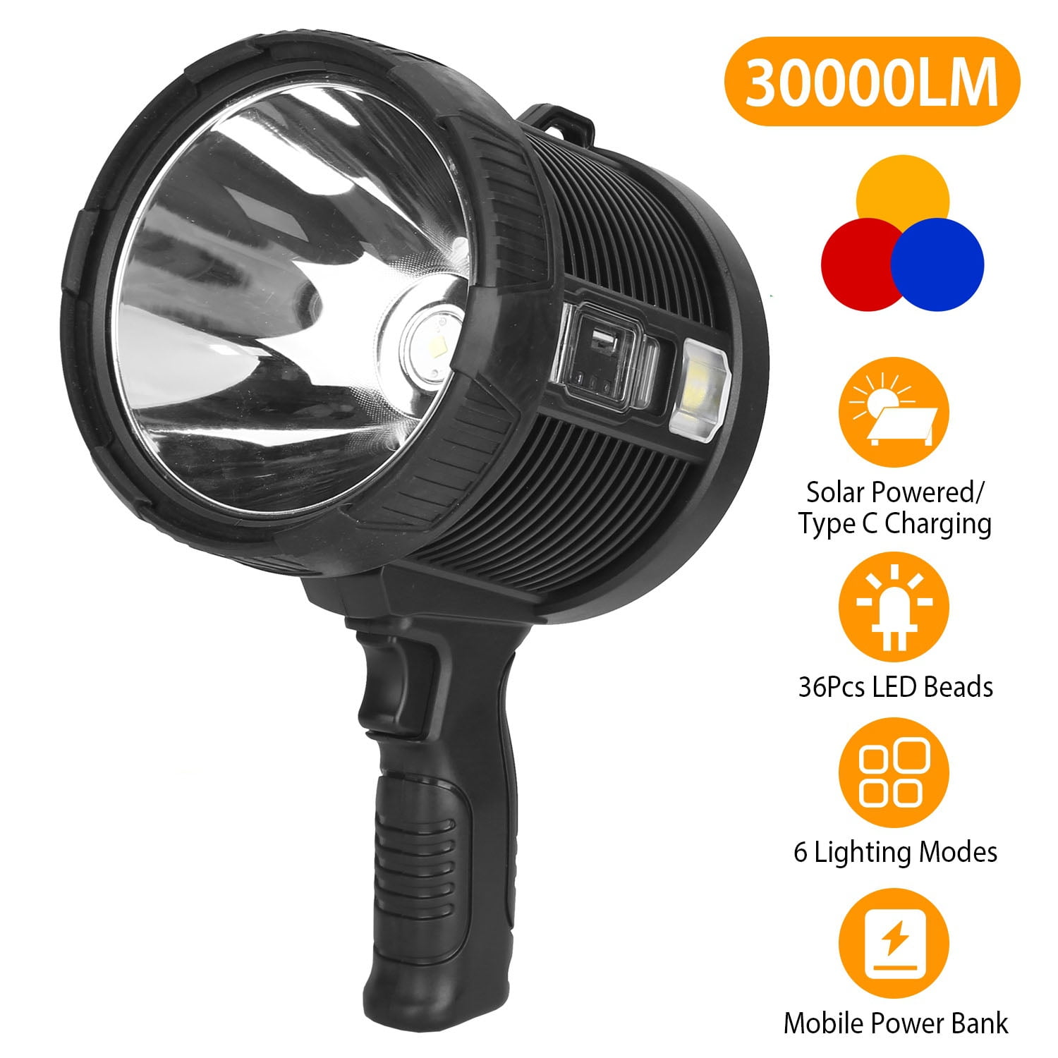 Hunting Spotlight Flashlight, 30000 Lumen LED Spot Lights Handheld