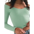 thumbnail image 4 of Lucakuins Suéter de punto para mujer, manga larga, cuello en U, color sólido, dobladillo con volantes, camisa informal para fiestas, tops de calle Lucakuins moda, 4 of 8