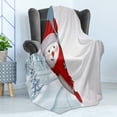 thumbnail image 4 of Snowman Soft Flannel Fleece Throw Blanket, Funny Peeking Character with Snow Covered Fir Woodland Peaceful Backdrop, Cozy Plush for Indoor and Outdoor Use, 70" x 90", Red Bluegrey White, by Ambesonne, 4 of 5