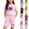 thumbnail image 3 of DJDLJWCJ 2 Piece Girls Outfit Sets Girls Crewneck Graphic Tee Shirt and Elastic Waist Stretch Soft Shorts Red Size 9, 3 of 10