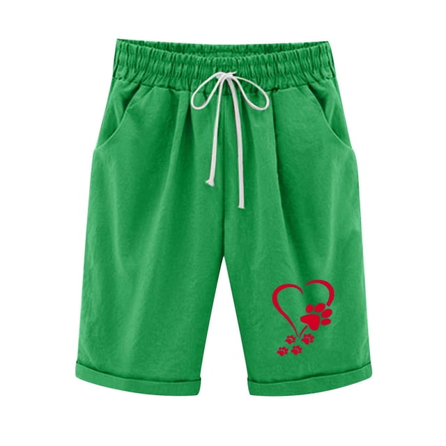 Shorts for Women, Womens Elastic Waist Baseball Printed Drawstring Shorts