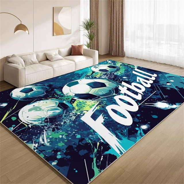 Soccer Game Area Rugs, Football Sports Carpet, Washable Non Slip Low Pile Soft Rug for Entryway Bedroom Decor Mat 5ftx6ft