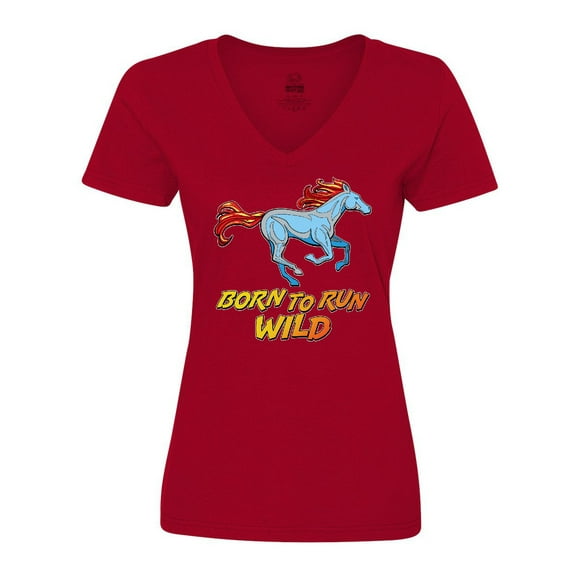Inktastic Born to Run Wild- galloping horse Women's V-Neck T-Shirt