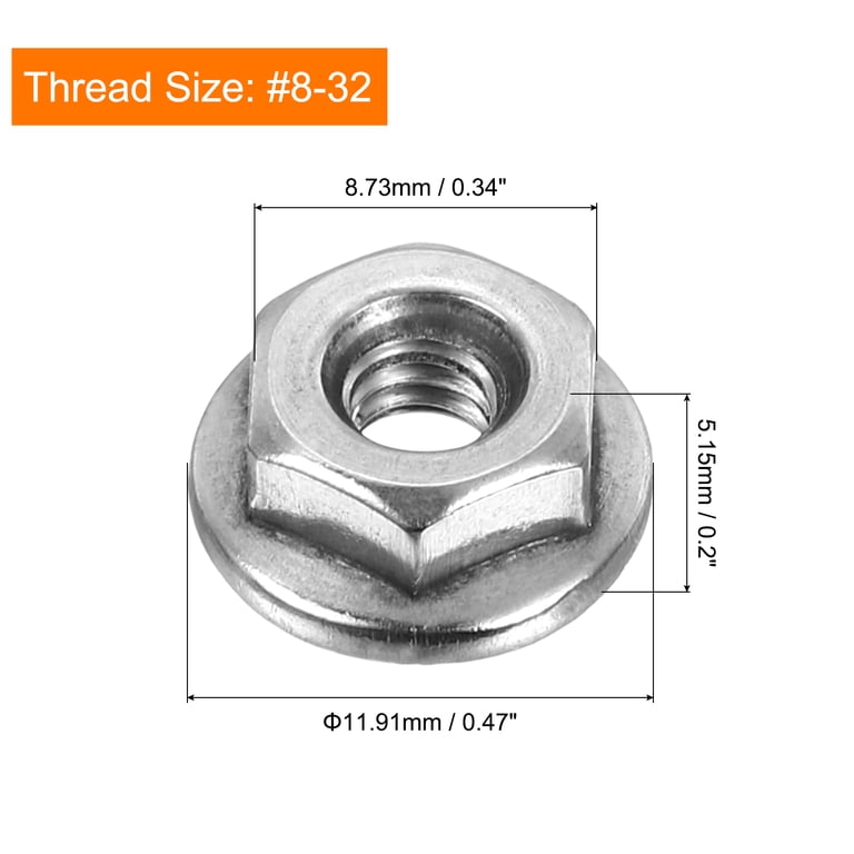 Uxcell #8-32 Serrated Flange Hex Lock Nuts, 20Pack 304 Stainless