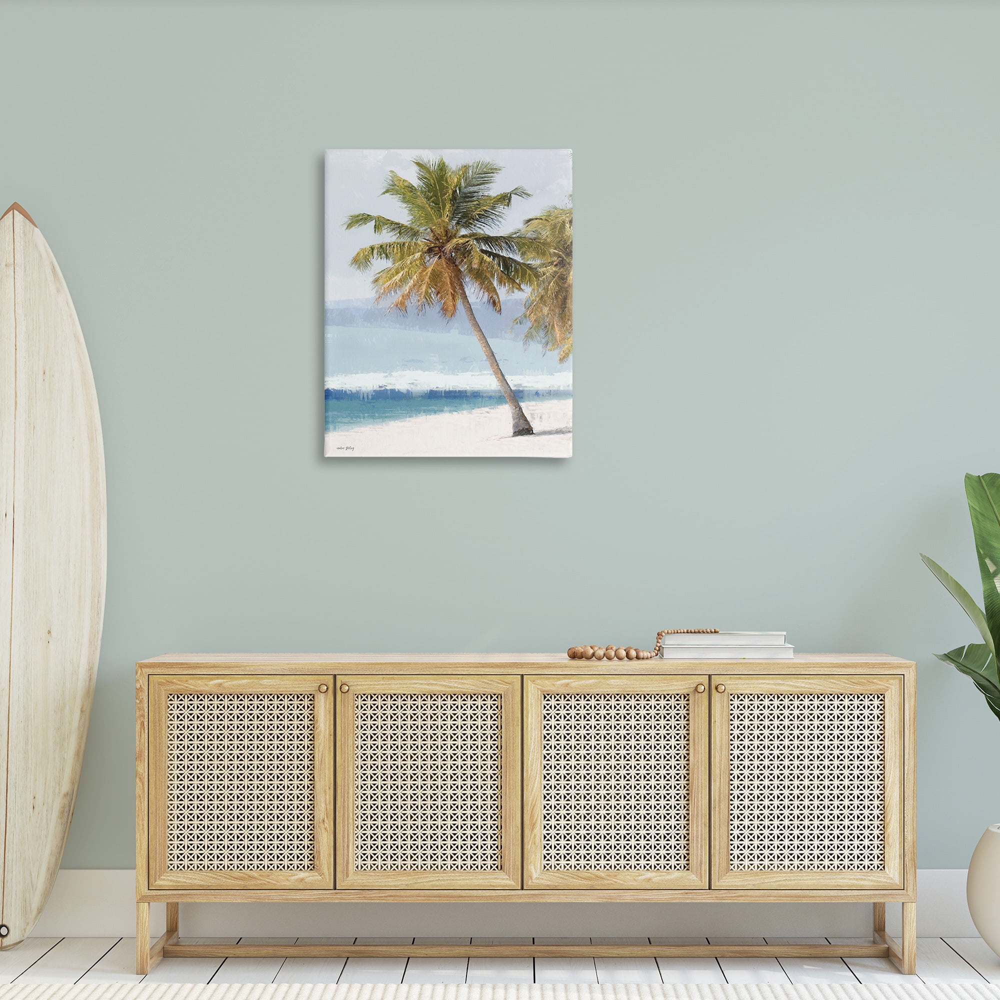 Stupell Industries Looming Palms on Shore Landscape Painting Gallery Wrapped Canvas Art Print Wall Art, 30 x 40