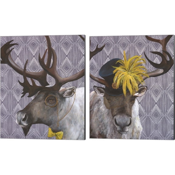 Great Art Now Mr. & Mrs. Caribou by Kamdon Kreations 2 Piece Canvas Art Set Each 12"W x 15"H