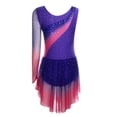 thumbnail image 2 of iiniim Women Gradient Color Lyrical Dance Figure Skating Dress Single Sleeve Irregular Skirt Leotard Purple L, 2 of 7