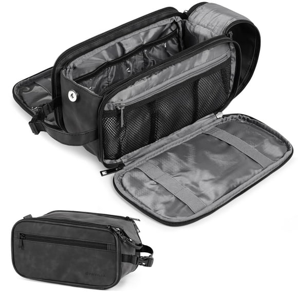 Neceser PAVILIA Travel Shaving Dopp Kit de piel sintética negro