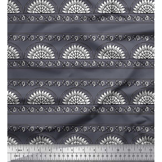 Soimoi Rayon Fabric Leaves,Floral & Paisley Block Decor Fabric Printed Yard 42 Inch Wide