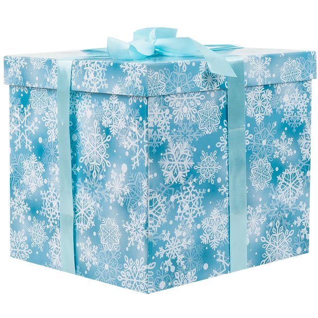 Caja de regalo Jaywayang con forma de copo de nieve azul de 25 cm con cinta