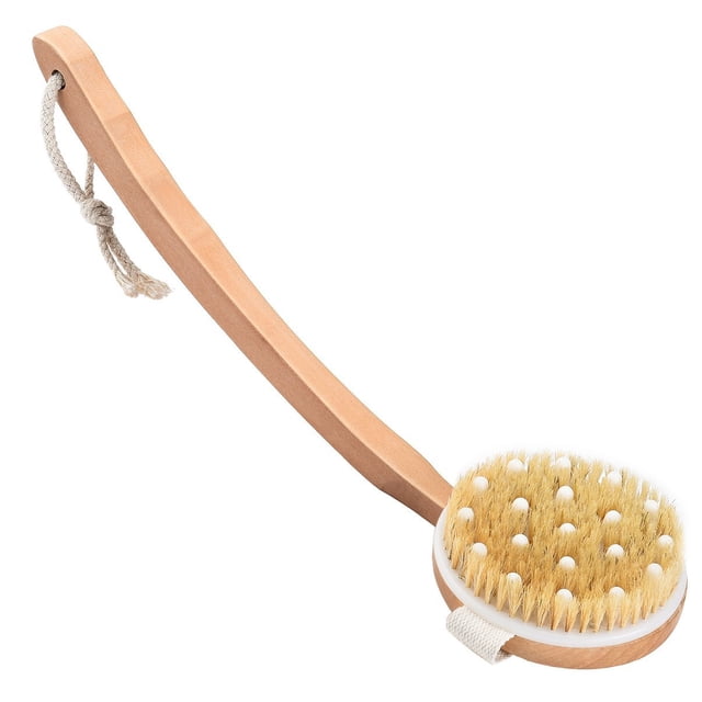 Cepillo corporal, cepillo de masaje, cepillo de ducha para exfoliar la piel muerta, cerdas de jabalí, cepillo de madera de mango largo JFHHH pequeña