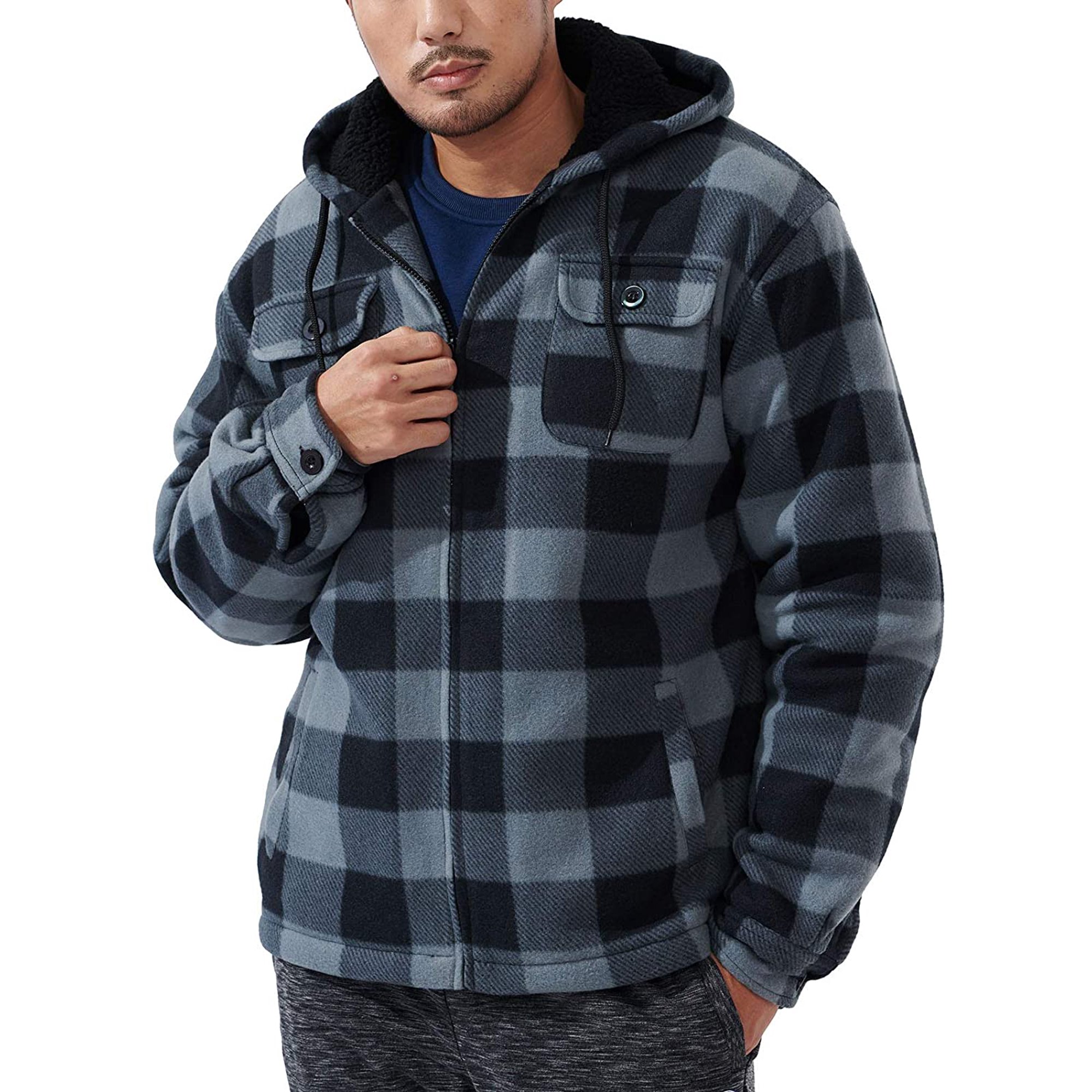 Heavy Thick Flannel Plaid Jacket Sherpa Fleece Lined Hoodies for Men Zip Up  Winter Warm Coat Buffalo Zipper Sweatshirt | Walmart Canada