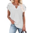 thumbnail image 2 of HAPIMO Women's Trendy Loose Tops Eyelet Dressy Tunic Clearance for Teen Girls Solid Color Ruched Summer Petal Sleeve Keyhole Neck Pullover Elegant Casual Blouses White XXL, 2 of 8