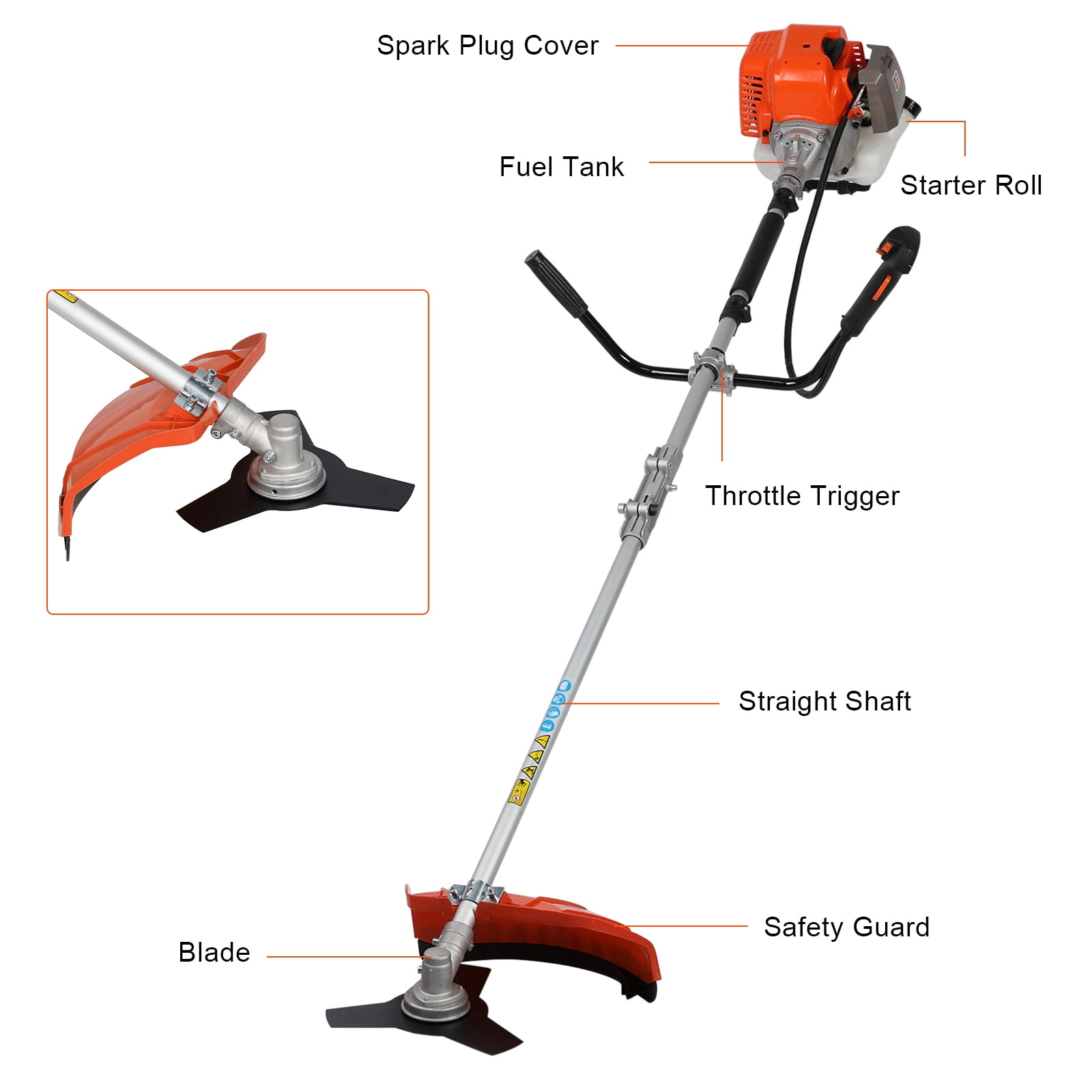 52cc 2-in-1 Gas Powered Trimmer & Brush Cutter - Cordless Hedge Trimmer with Shoulder Strap & Comfort Handle