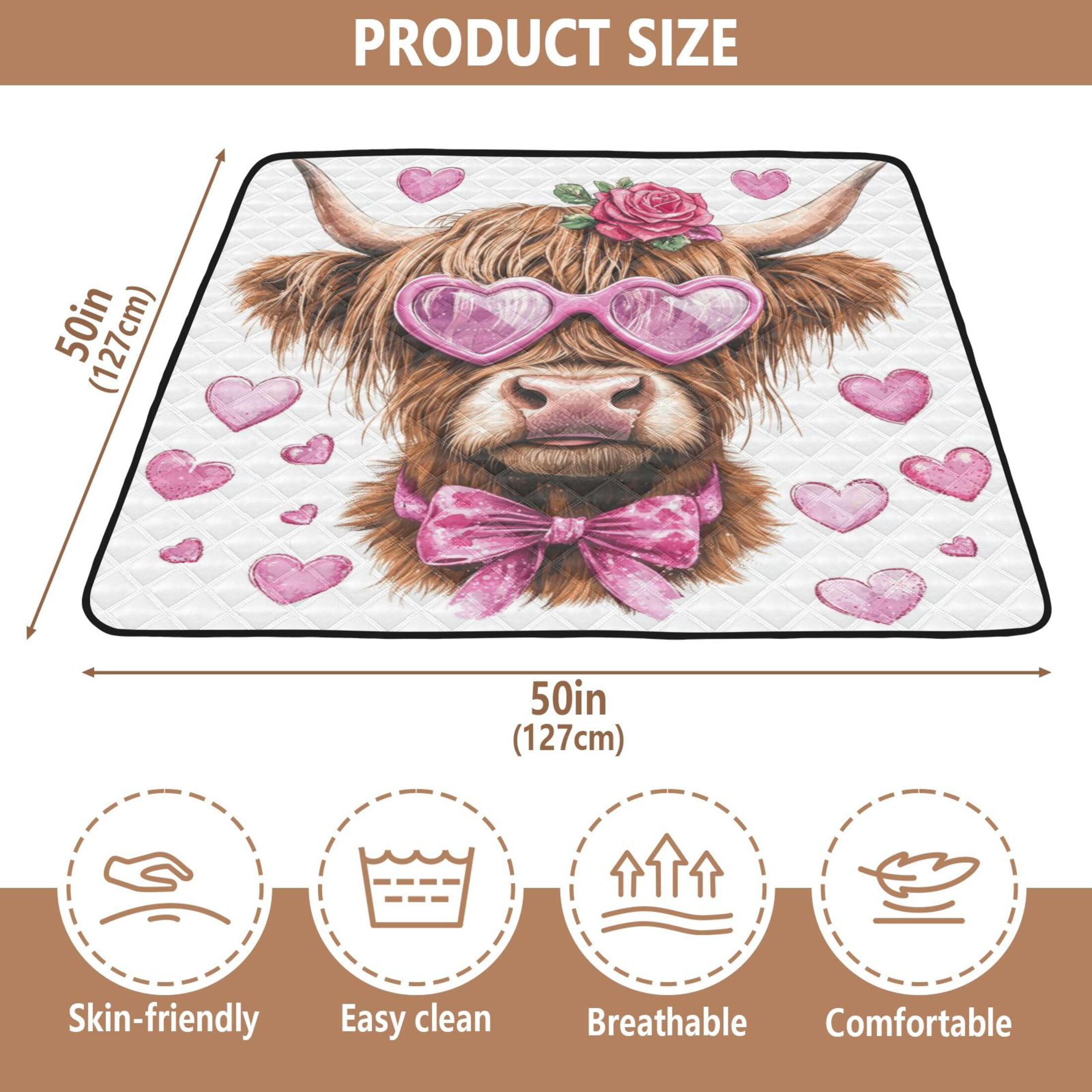 WOBOGO Cow with Love Pattern Baby Playmats Extra Large Waterproof Rollable Activity Pads for Toddlers 50×50inch