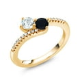 thumbnail image 2 of Gem Stone King 18K Yellow Gold Plated Silver Sky Blue Aquamarine and Black Onyx Bypass Ring for Women (0.71 Cttw, Gemstone March Birthstone, Round 4MM, Size 8), 2 of 4
