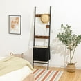 thumbnail image 2 of Blanket ladder with basket, 17.3 "L x 63.4" H, hooked towel rack, blanket rack, decorative ladder rack, bathroom drying rack and display rack, living room, 2 of 6