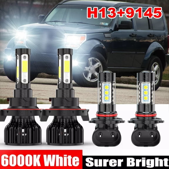 For Dodge Nitro 2007 2008 2009 -  LED Headlight Dual Beam   Fog Light Bulbs Kit 6000K White 4 Pack