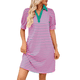 thumbnail image 3 of Vestido Corto Informal de Verano para Mujer, con Rayas, Cuello en V, Corta, Corte A, Holgado, Rosa Verde, XXL, 3 of 10