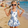 thumbnail image 3 of COEQINE Girls One Piece Bathing Suit with Skirt Bottom, Scoop Neck Tankini Style Pretty Swim Dress Beach Swimwear for Girls 10-11 Years, Machine Washable, Blue White Floral, 3 of 8
