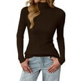 thumbnail image 2 of Women's Ribbed Turtleneck Sweater Long Sleeve Warm Winter Pullover (Coffee, One Size), 2 of 5