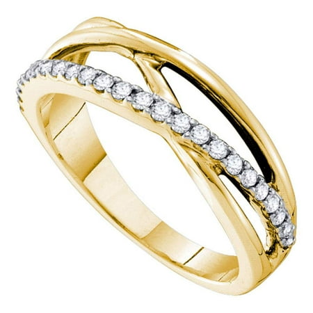 - 14kt Yellow Gold Womens Round Diamond Crossover Band Ring 1/4 Cttw