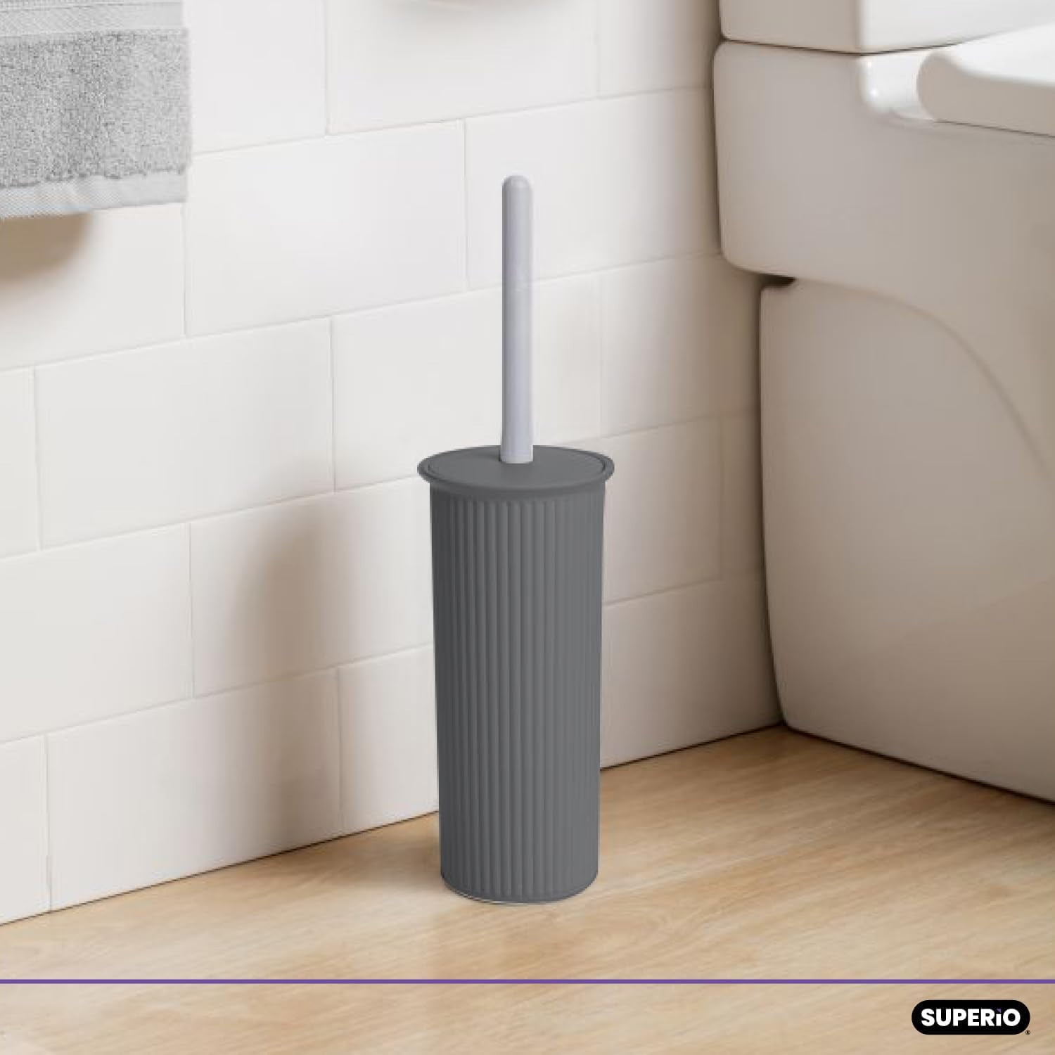 Superio Plastic Toilet Bowl Cleaning Brush and Holder Set (Pack of 2)- 15"H x 6"W x 5"D, Bathroom Scrubbing Brush, Grey