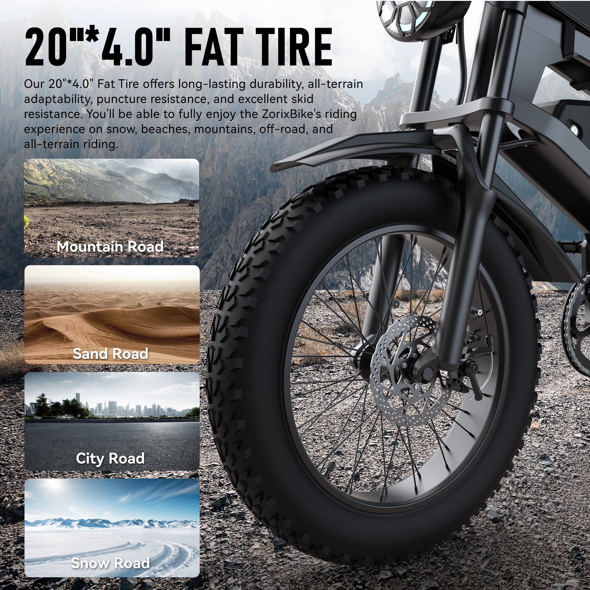 ZorixBike R8 Electric Bike for Adults, 1500W Brushless Motor Ebike, 20"x 4" Fat Tire Electric Bicycle, 48V E Mountain Bike UL2849