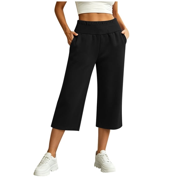 LumiAtelier Womens Winter Casual Capri Joggers Stretch Fleece Fabric Drawstring Elastic Waist Button Cuff Loose Cropped Pants With Side Pockets