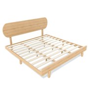 King Size Bamboo Platform Bed with Round Shape Headboard and Little Footboard, Solid Bamboo-made Bed Frame with Support Slats, Full/Queen/King Bed Frame for Bedroom, Guest Rooms, Dorms, Natural
