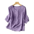 thumbnail image 2 of LEEYNEER Women Summer Floral Embroidery 3/4 Sleeve O Neck Tops Casual Loose Solid Shirt Blouse, 2 of 5