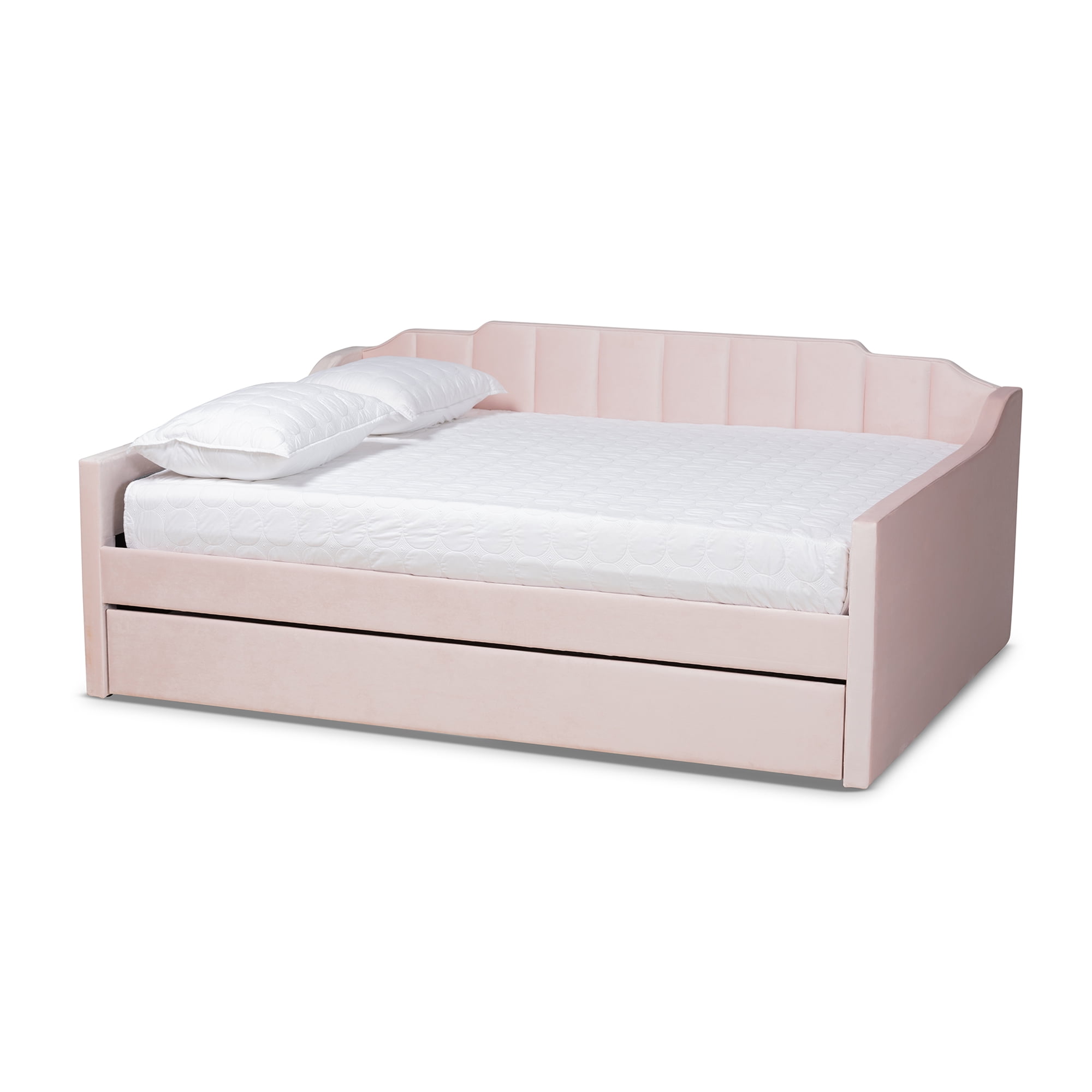 Baxton Studio Lennon Modern Engineered Wood with Trundle Daybed, Queen, Pink