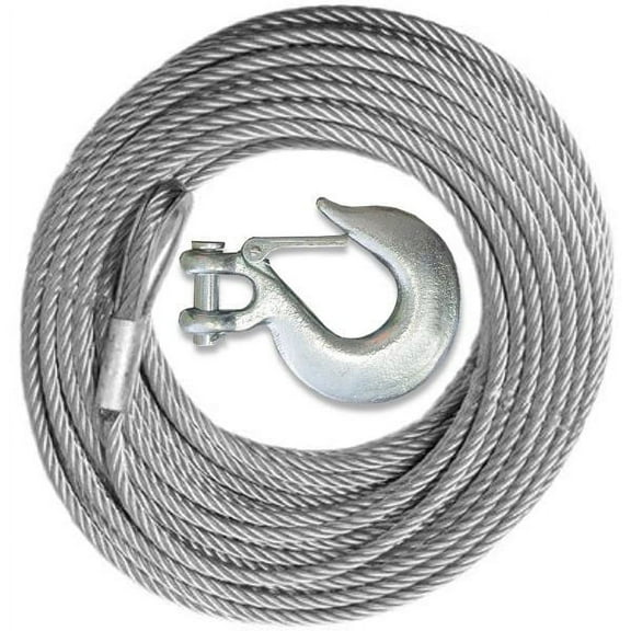 Winch Cable with Mega Winch Hook – GALVANIZED - 5/16 inch X 50 ft (9,800lb strength) (4X4 VEHICLE RECOVERY)