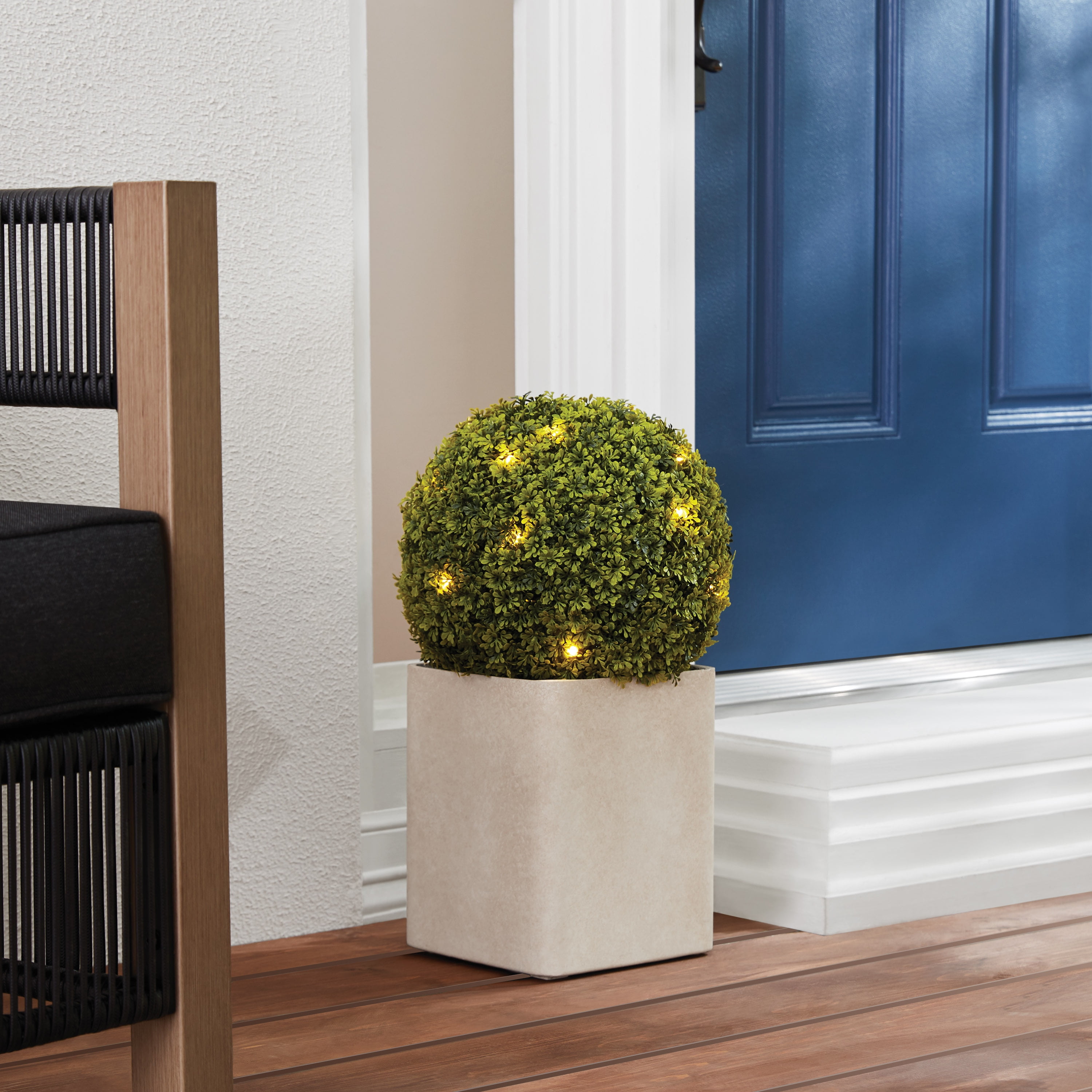 Better Homes & Gardens Outdoor Round 20"H Artificial Topiary Dcor with Battery Powered Warm White LED Lights Eyebright