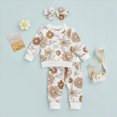 thumbnail image 2 of Futezty Toddler Baby Girl Floral Print Clothes Long Sleeve Sweatshirts Fall Outfits 3 6 12 18 24 Months 2T 3T 3Pcs Pants Set with Headband, 2 of 4
