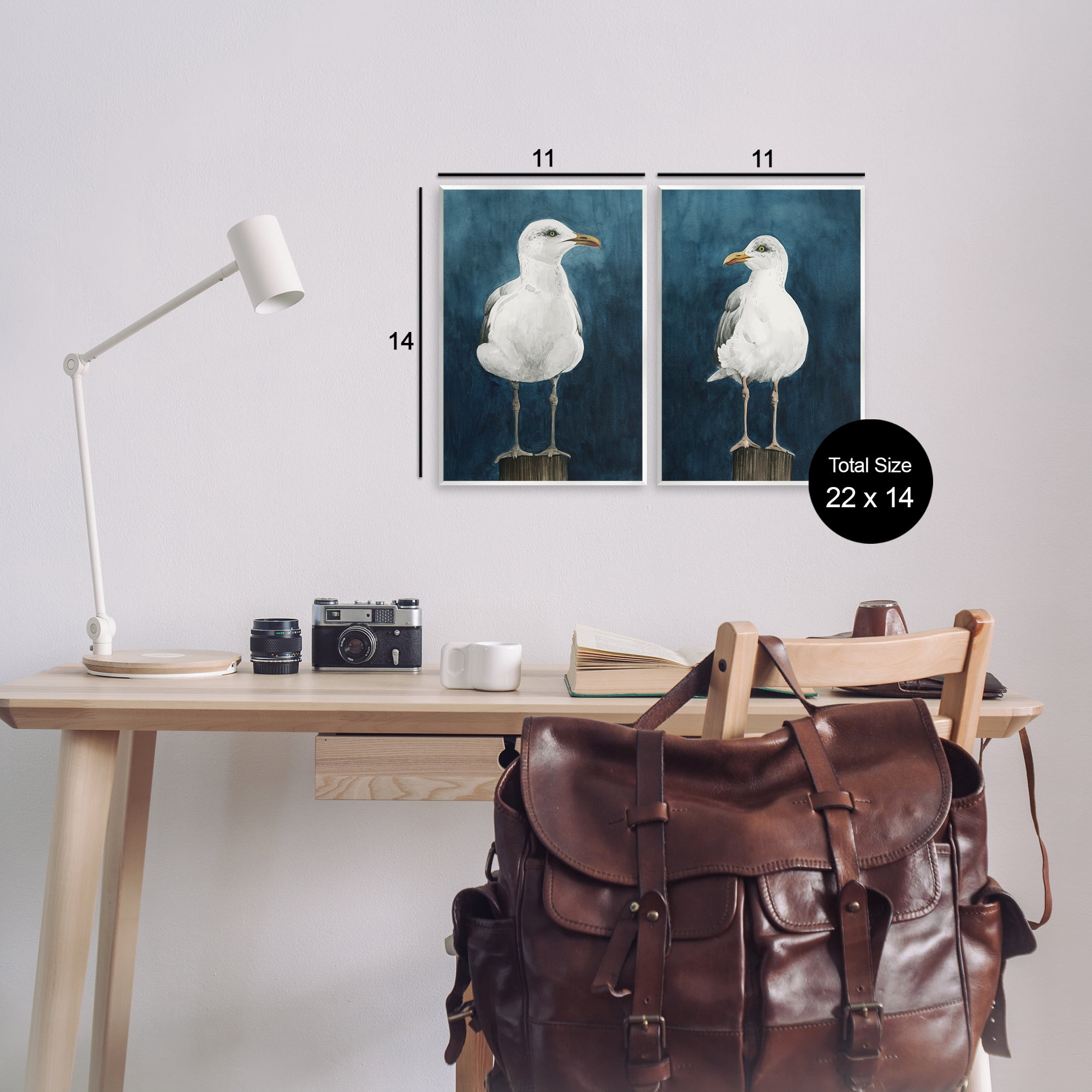 Stupell Industries Seagull Standing on Log Animals Painting Unframed Art Print Wall Art, 11 x 14, Set of 2