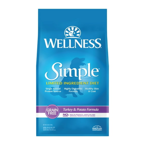 Wellness Simple Natural Grain Free Limited Ingredient Dry Dog Food, Turkey & Potato Recipe, 26lb Bag