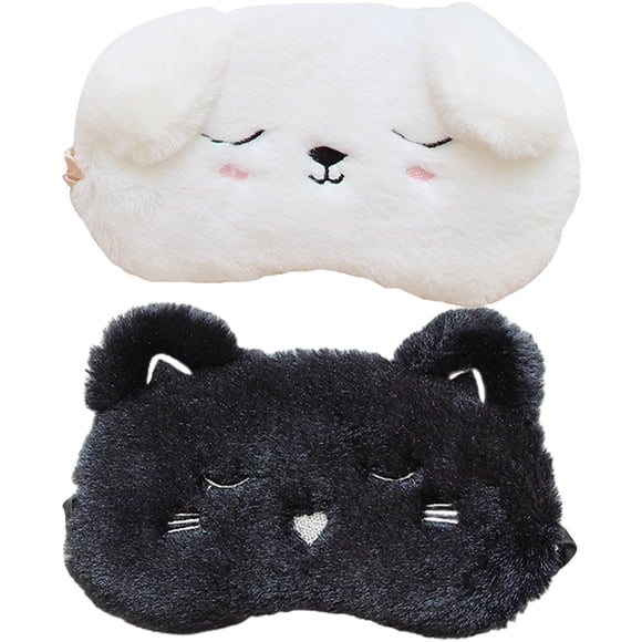 2Pcs Cartoon Animal Sleep Mask Adorable Eye Mask for Sleeping Plush Eye Shade Cover