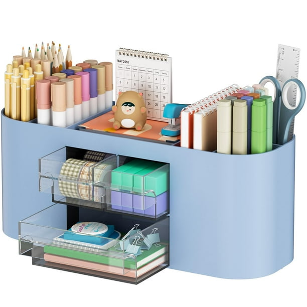 Organizador de escritorio Marbrasse con 3 cajones y 7 compartimentos azul