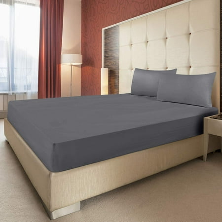 Crescent Knit Jersey 100% Cotton 2 Twin XL Fitted Bed Sheets (2-Pack) Soft and Comfy - Twin Extra Long  15  Deep Pocket  39  x 80  Great for Dorm  Hospital and Split King Dual Adjustable Beds (Grey)
