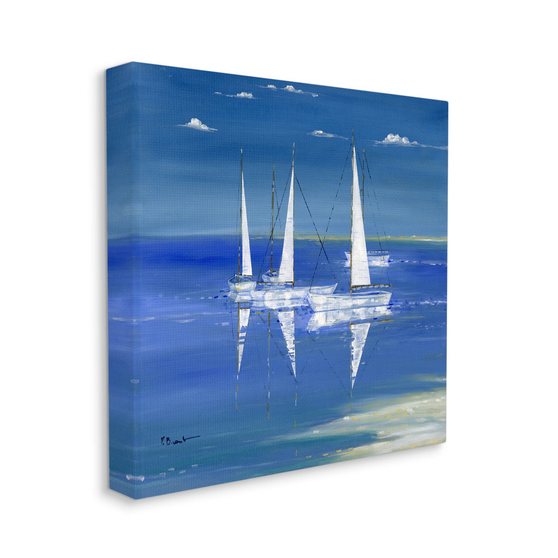 Stupell Industries Serenity Sailboats Vivid Blue Ocean Painting Gallery Wrapped Canvas Print Wall Art, Design by Paul Brent
