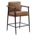 thumbnail image 4 of CHITA Modern Counter Stools Set of 2, Upholstered Bar Stools with Metal Frame and Wooden Armrests, Faux Leather in Saddle Brown, 4 of 13