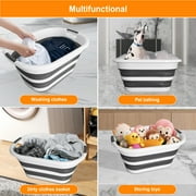 40L Collapsible Plastic Laundry Basket, Foldable Pop Up Storage Container Space Saving Washing Tub Organizer (1, White/Grey)
