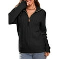 thumbnail image 3 of Women'S Sweaters Fall Winter Quarter Zip Casual Ribbed Cable Knit Pullover Black S, 3 of 7