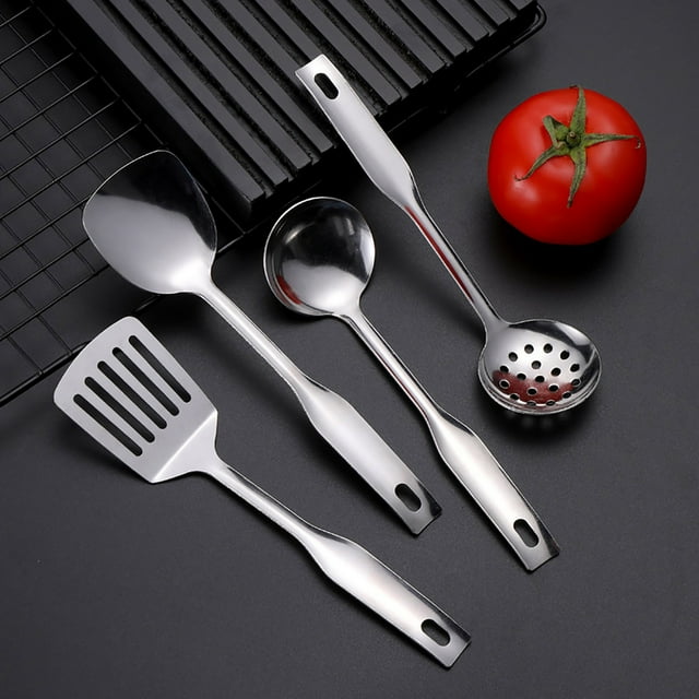 Birdeem Ladles for Cooking, Slotted Spoons for Cooking, Mini 304 Stainless Steel Cooking Set - Polished Ladle and Slotted Spoon and Turner, Stainless Steel Ladle, Stainless Steel Hooks