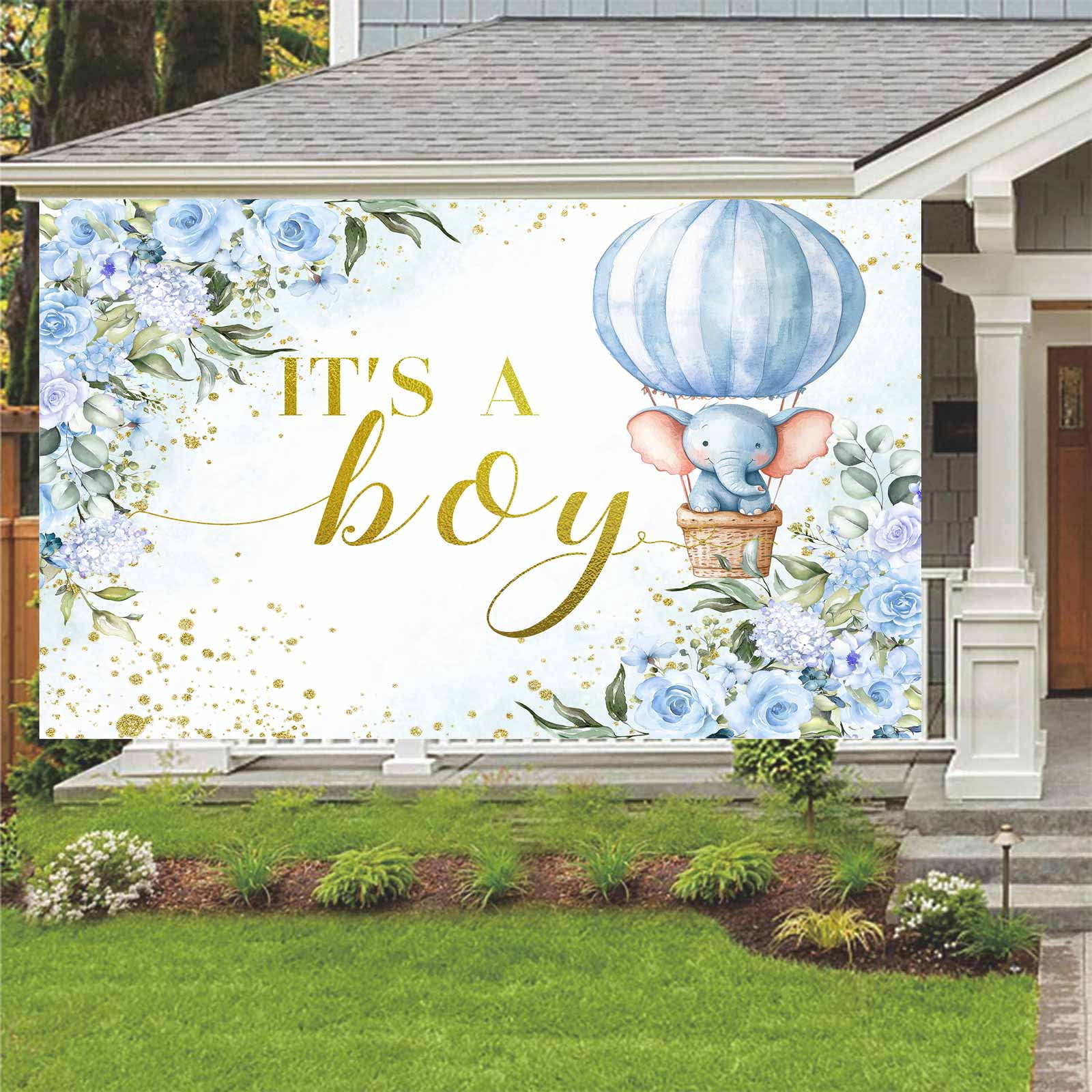 15 x 10 ft Its a Boy Backdrop for Baby Shower Decorations, Blue Flower Little Elephant Boy Baby Shower Decorations Photoshoot Backdrop Banner for Gender Reveal Celebration Background