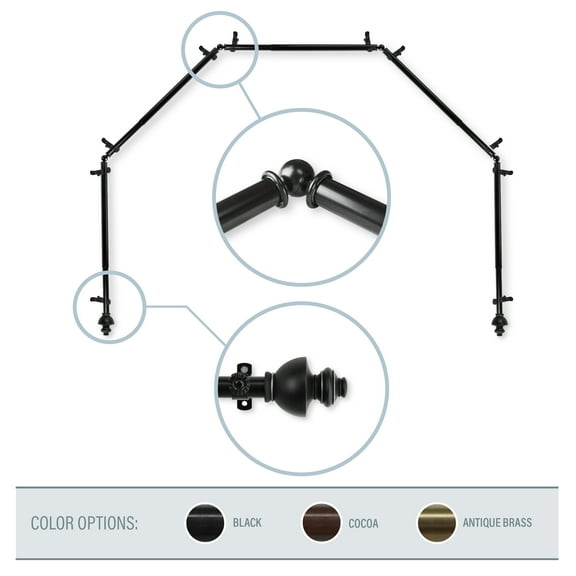Madalena 13/16" 5-Sided Bay Window Curtain Rod - Black
