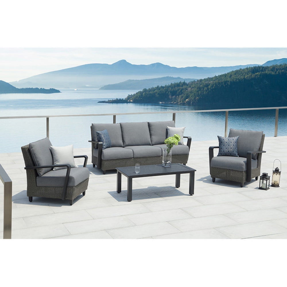 Ove Decors Augusta Wicker 4 Piece Outdoor Conversation Set Walmart