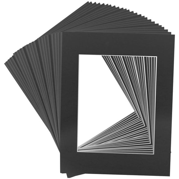 Mat Board Center Premier High Quality Crescent Acid-Free Pre-Cut 8x10 Black Picture Mat Sets.